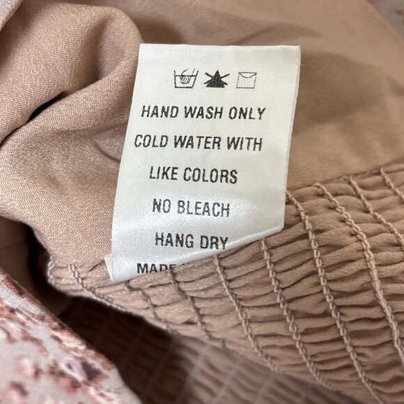 Bohme Peasant Blouse Womens S Blush Floral Smocked Chiffon Long Sleeve Top Boho - Picture 10 of 12